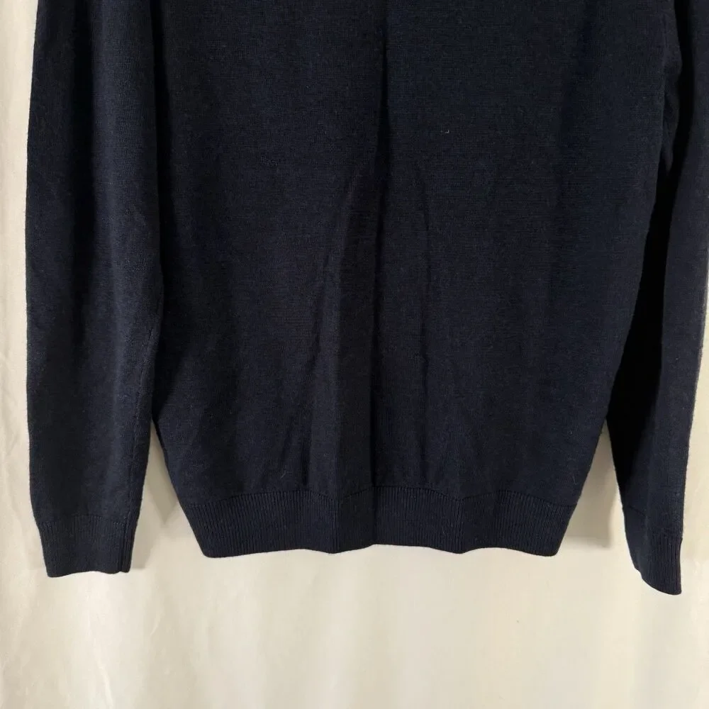 Turnbury Extra Fine Merino Wool Sweater Men's Small Blue V-Neck Knit Long Slv